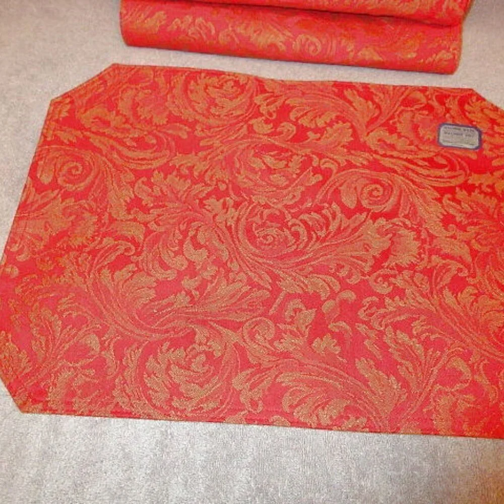 Vtg Red & Gold Shimmer Paisley Placemats Set Of 6 Reversible Regency Old Money
